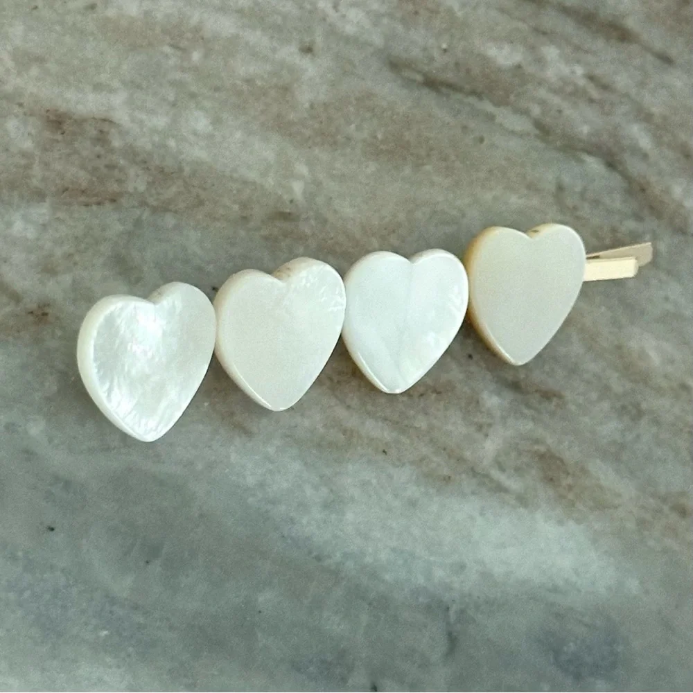 BaubleBar Heart Shaped White Mother of Pearl Look Hair Barrette